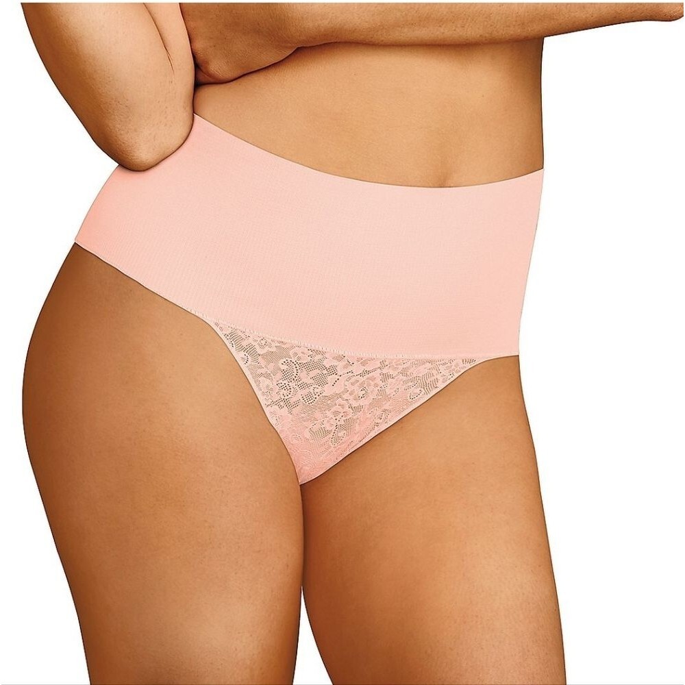 Women's Maidenform Tame Your Tummy Lace Thong Panty  Size M pink